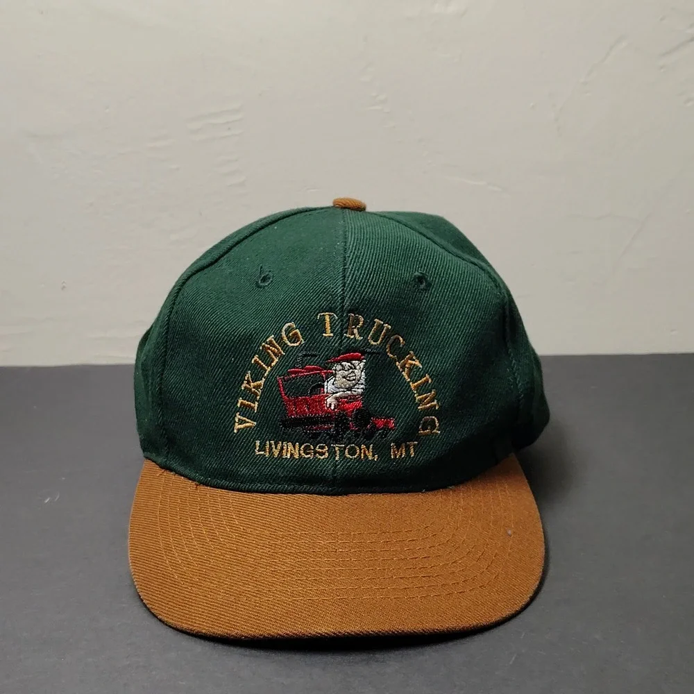 VINTAGE Otto Trucker Hat Cap Snapback Green Viking Trucking Wool Blend Montana